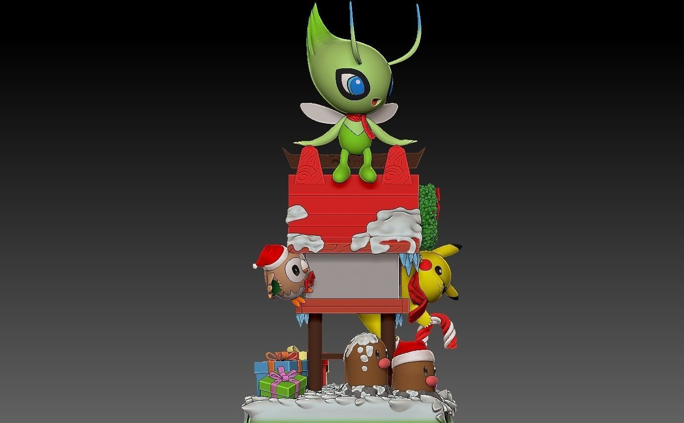 Pokemon  christmas diorama with cuts 3D print model_9