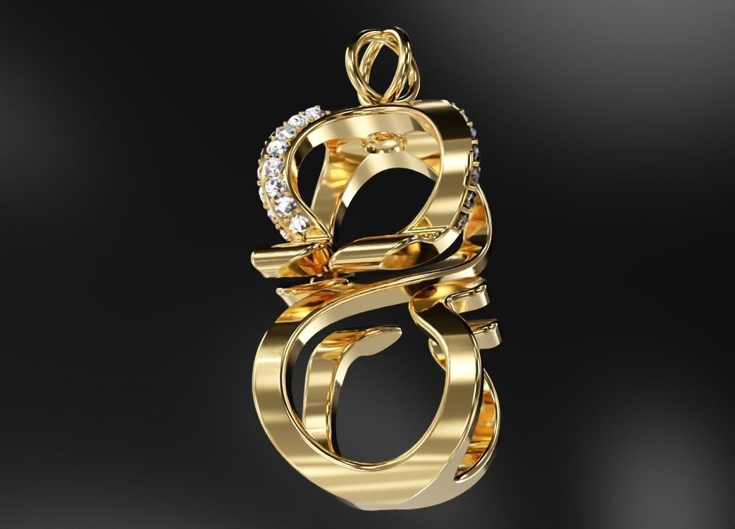 3D S Pendant letter gold with diamonds 3D print model_7