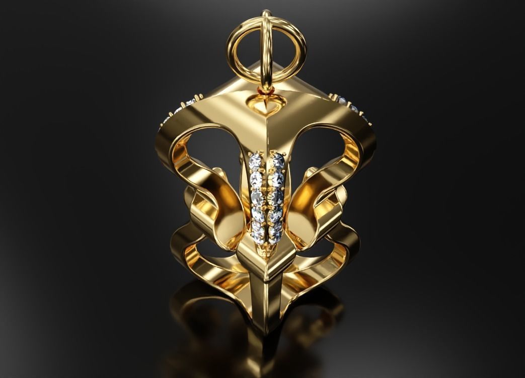 3D S Pendant letter gold with diamonds 3D print model_5