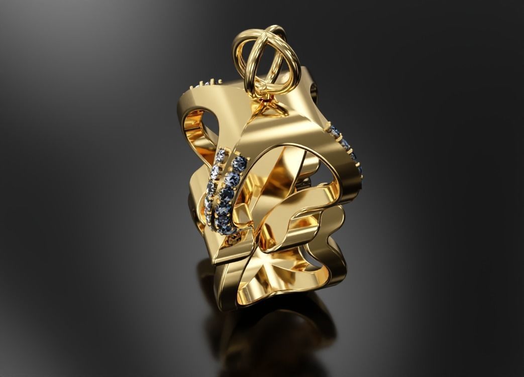 3D S Pendant letter gold with diamonds 3D print model_6