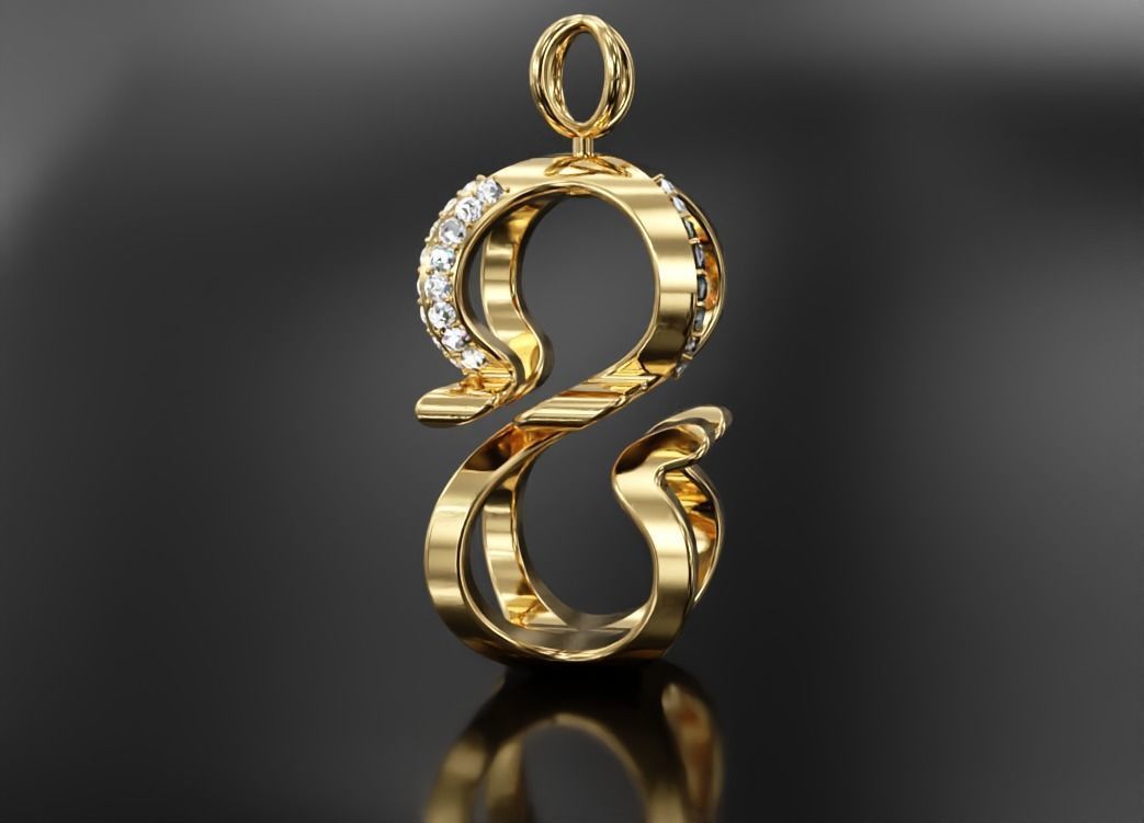 3D S Pendant letter gold with diamonds 3D print model_3