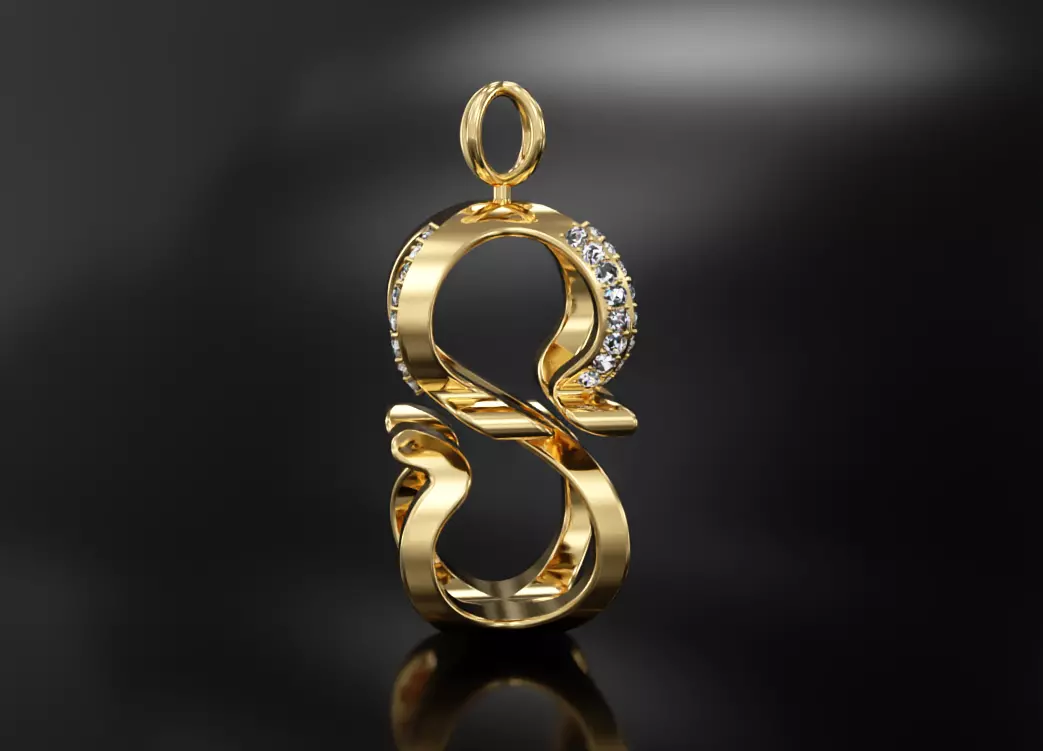 3D S Pendant letter gold with diamonds 3D print model_0