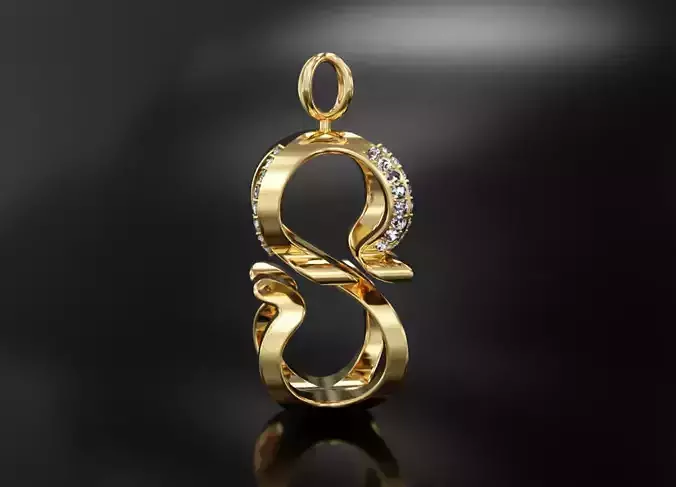 3D S Pendant letter gold with diamonds