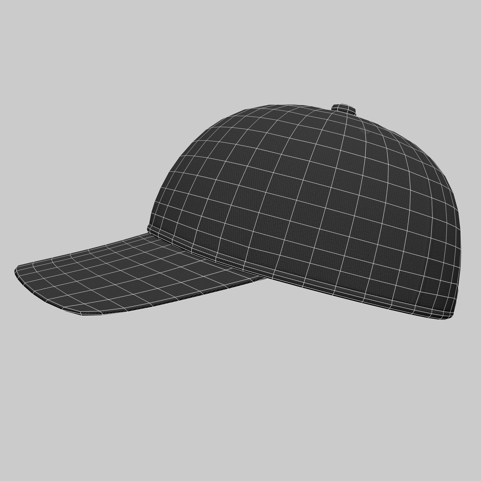 Baseball Cap Black Gray Blue Red White Hat Low-poly 3D model_9