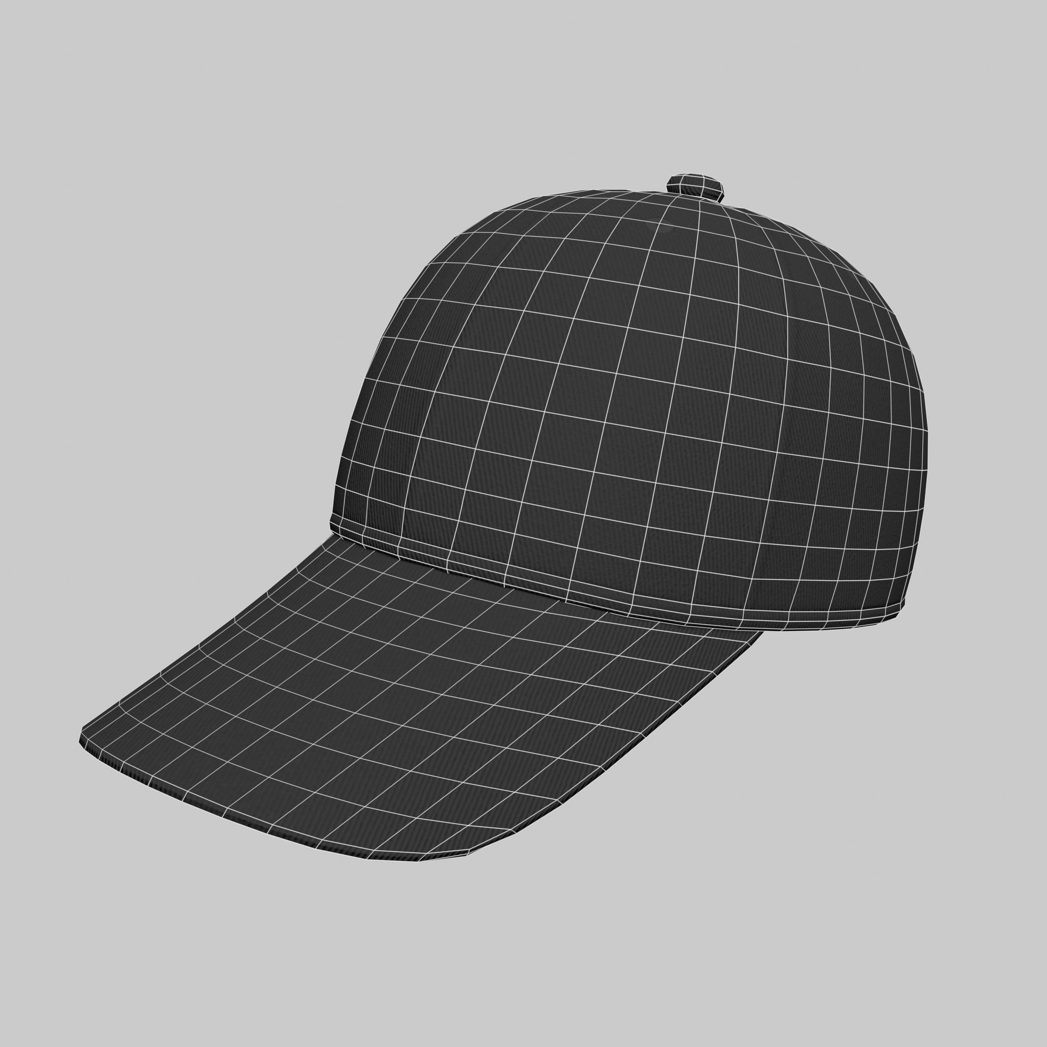 Baseball Cap Black Gray Blue Red White Hat Low-poly 3D model_7