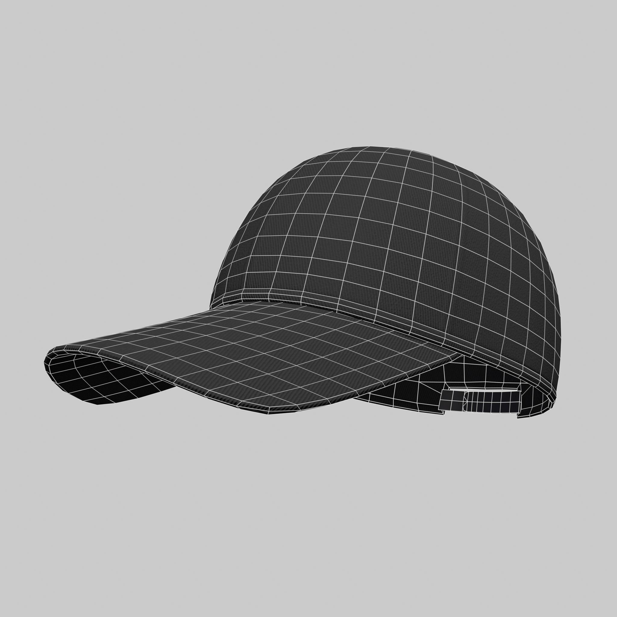 Baseball Cap Black Gray Blue Red White Hat Low-poly 3D model_15