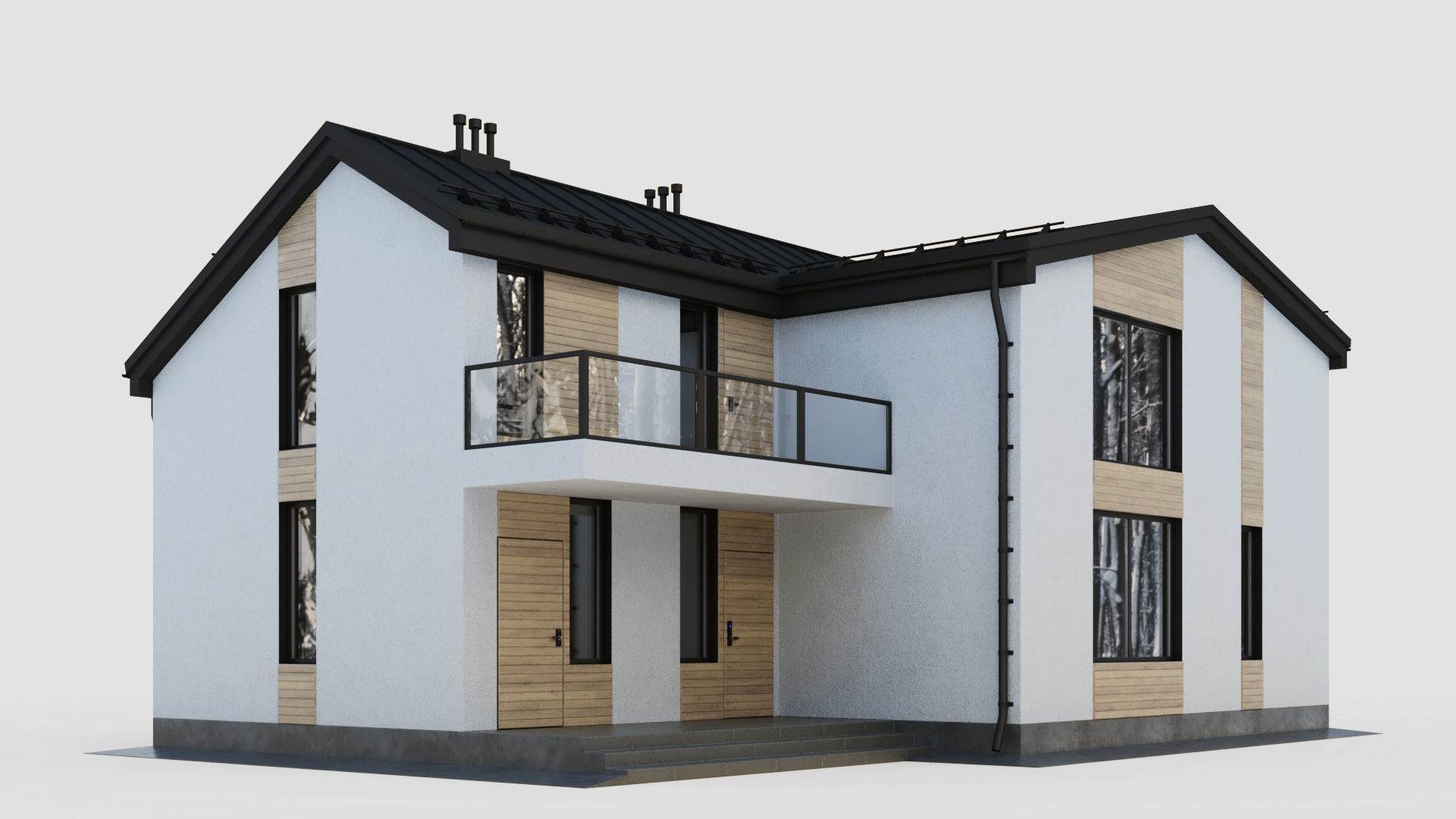 Modern cottage with winter garden 3D model_4