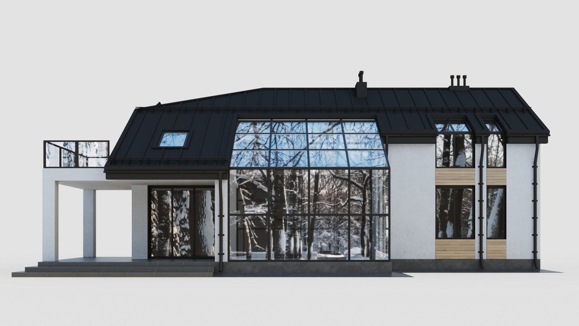Modern cottage with winter garden 3D model_10