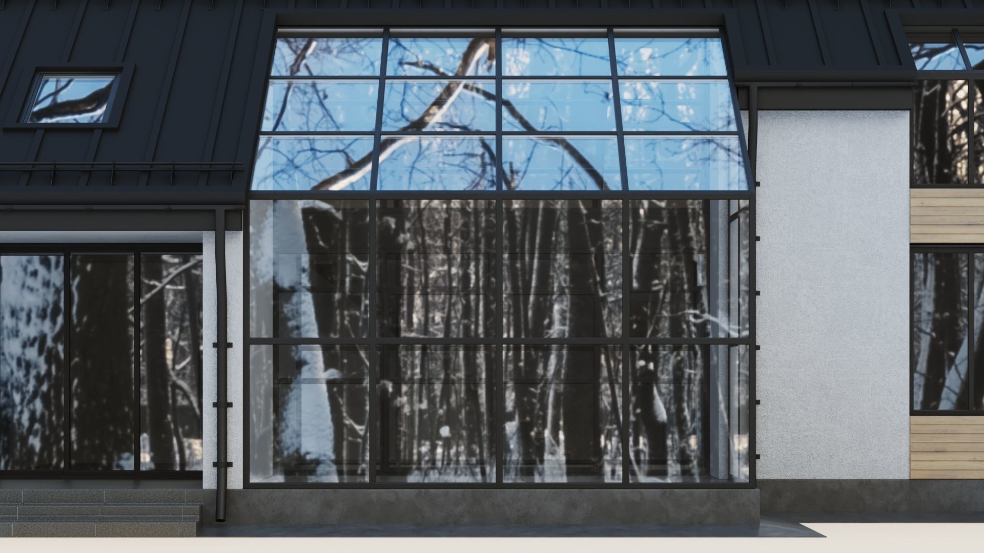 Modern cottage with winter garden 3D model_19