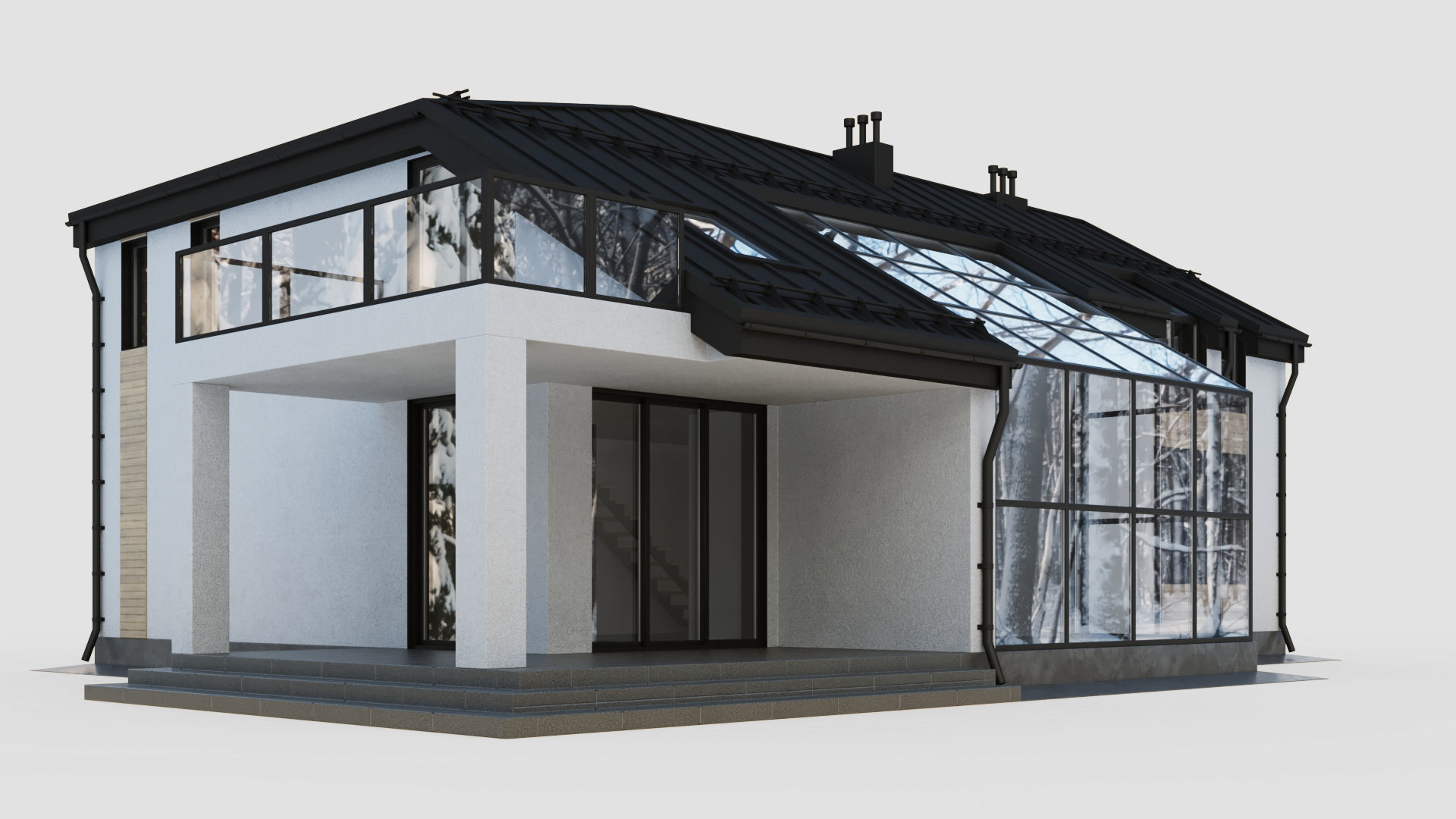 Modern cottage with winter garden 3D model_5