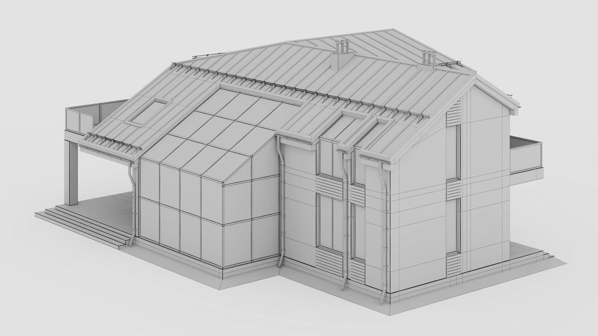 Modern cottage with winter garden 3D model_40