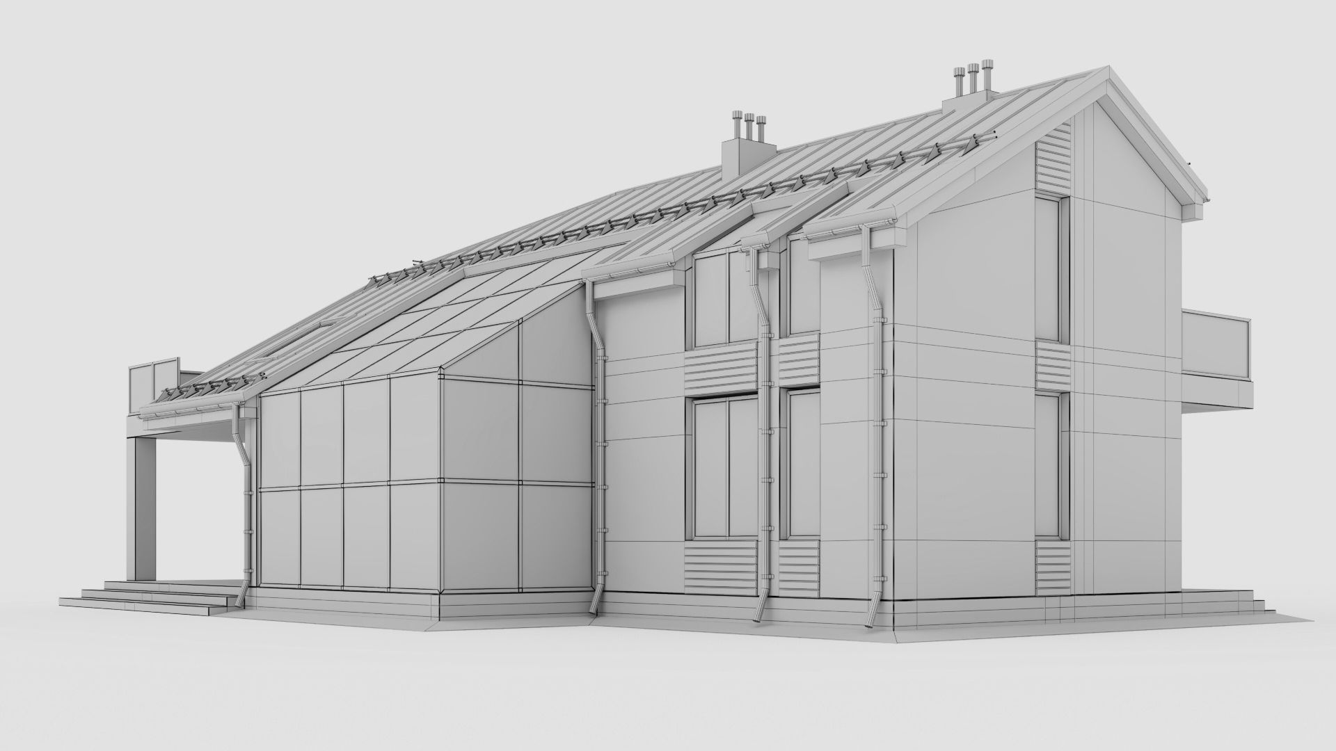 Modern cottage with winter garden 3D model_32