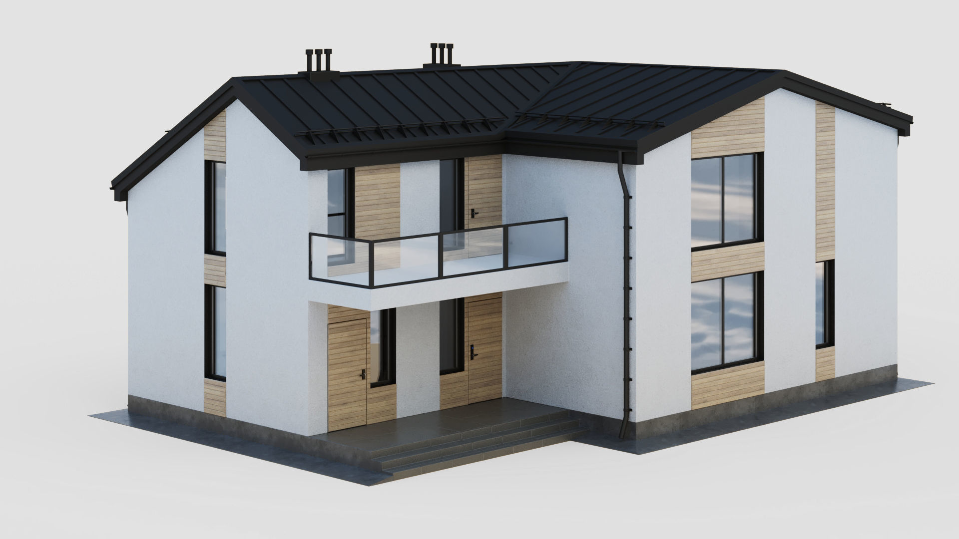 Modern cottage with winter garden 3D model_12