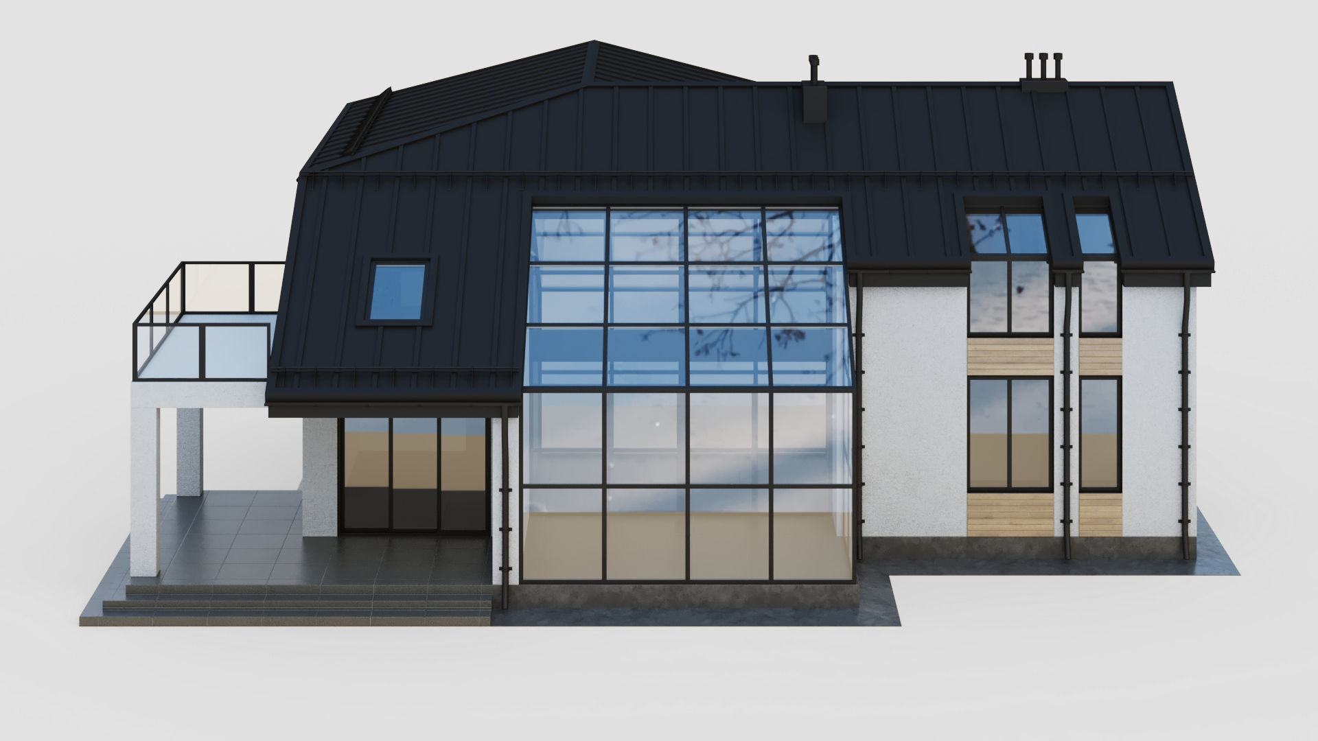 Modern cottage with winter garden 3D model_16