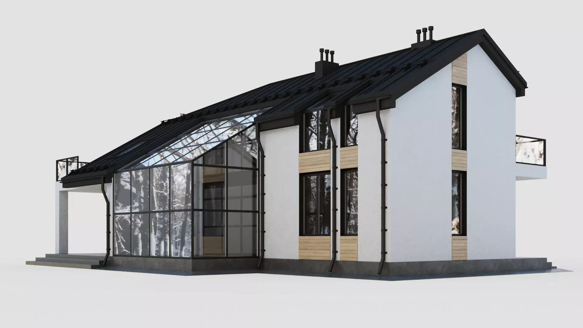 Modern cottage with winter garden 3D model_0