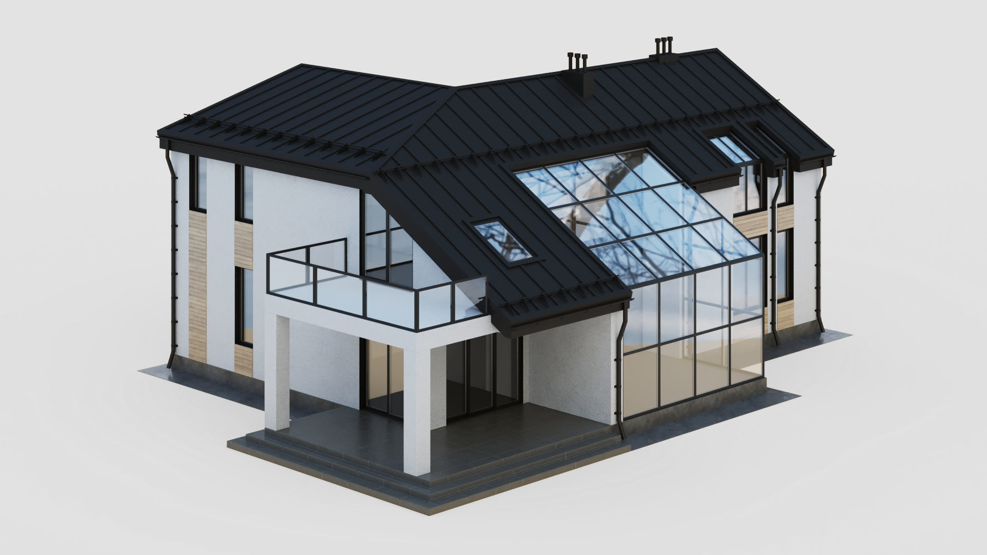 Modern cottage with winter garden 3D model_3