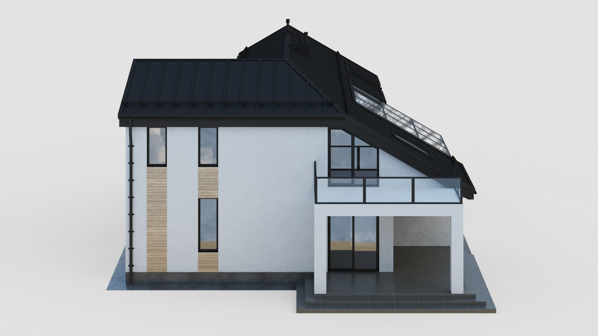 Modern cottage with winter garden 3D model_15