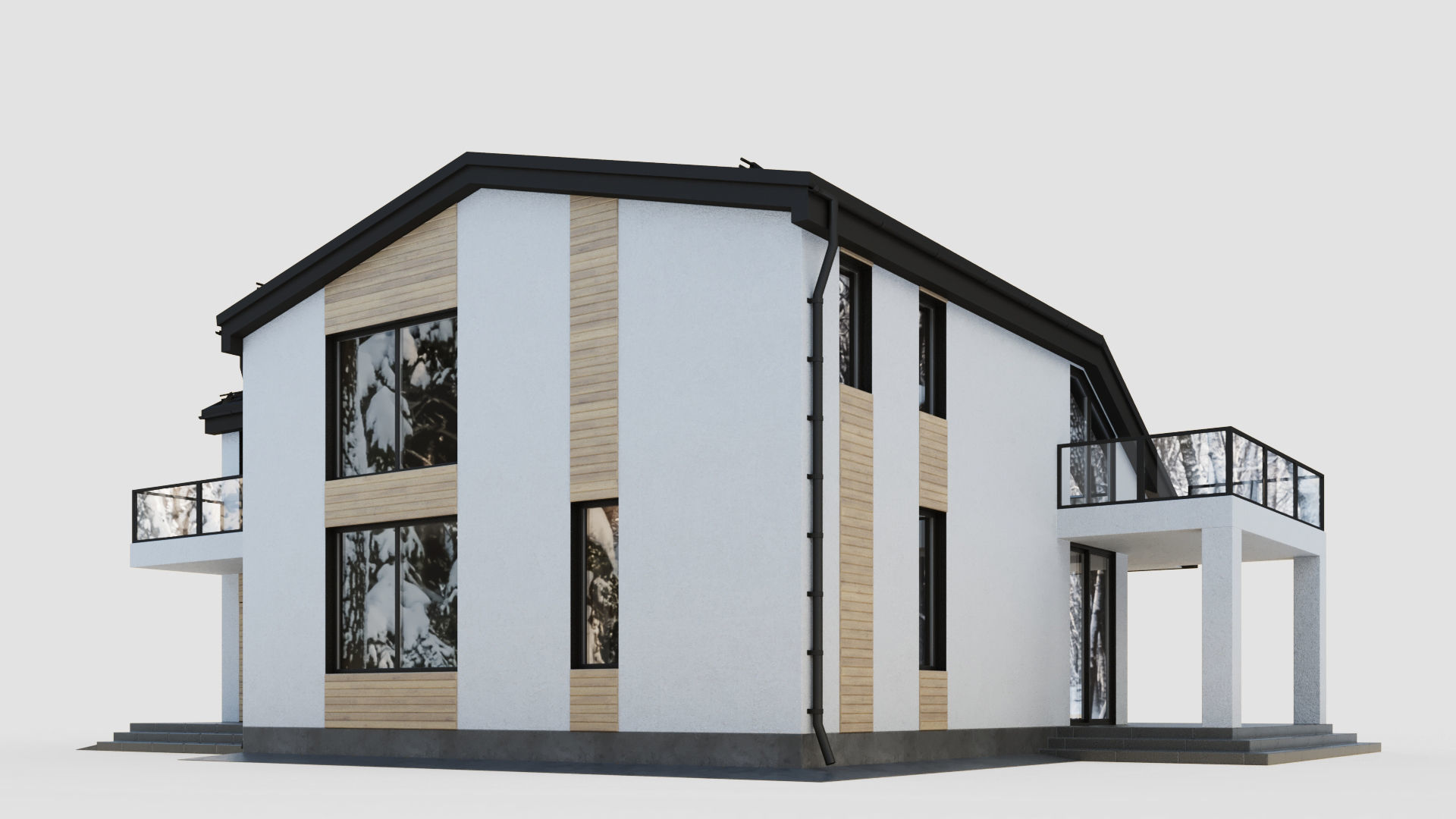 Modern cottage with winter garden 3D model_8