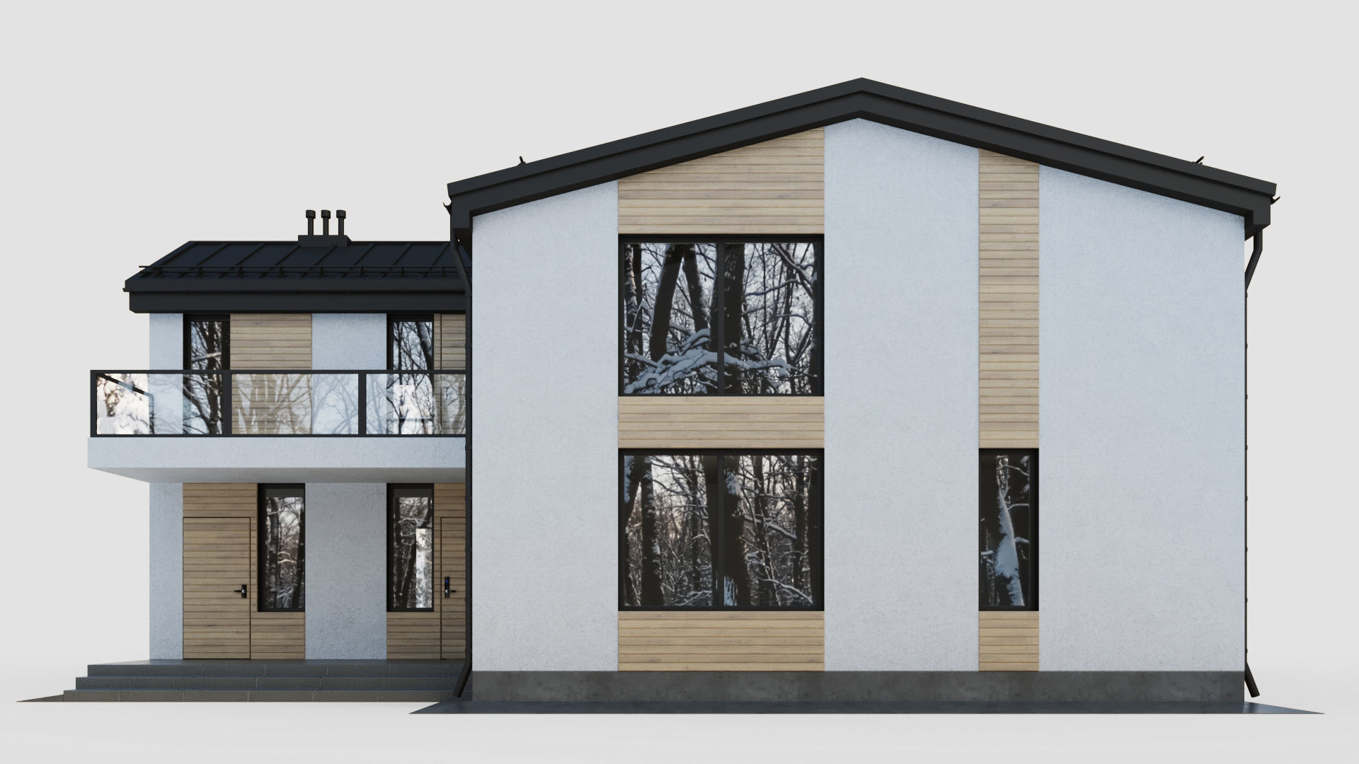 Modern cottage with winter garden 3D model_6