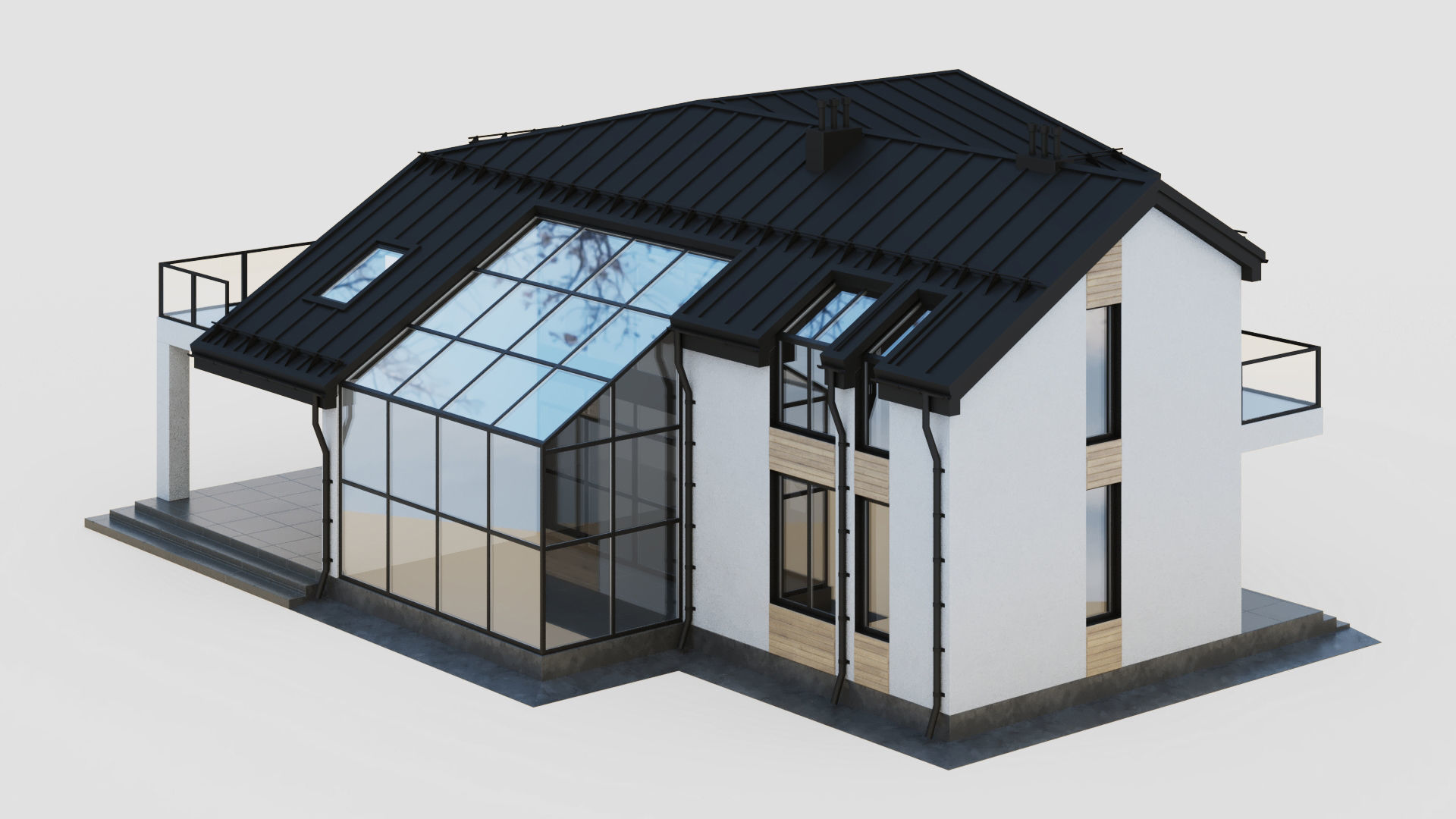 Modern cottage with winter garden 3D model_9