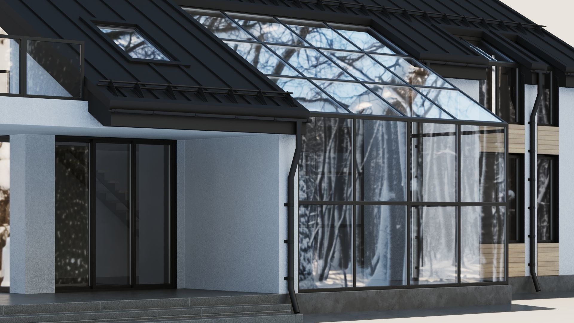 Modern cottage with winter garden 3D model_18