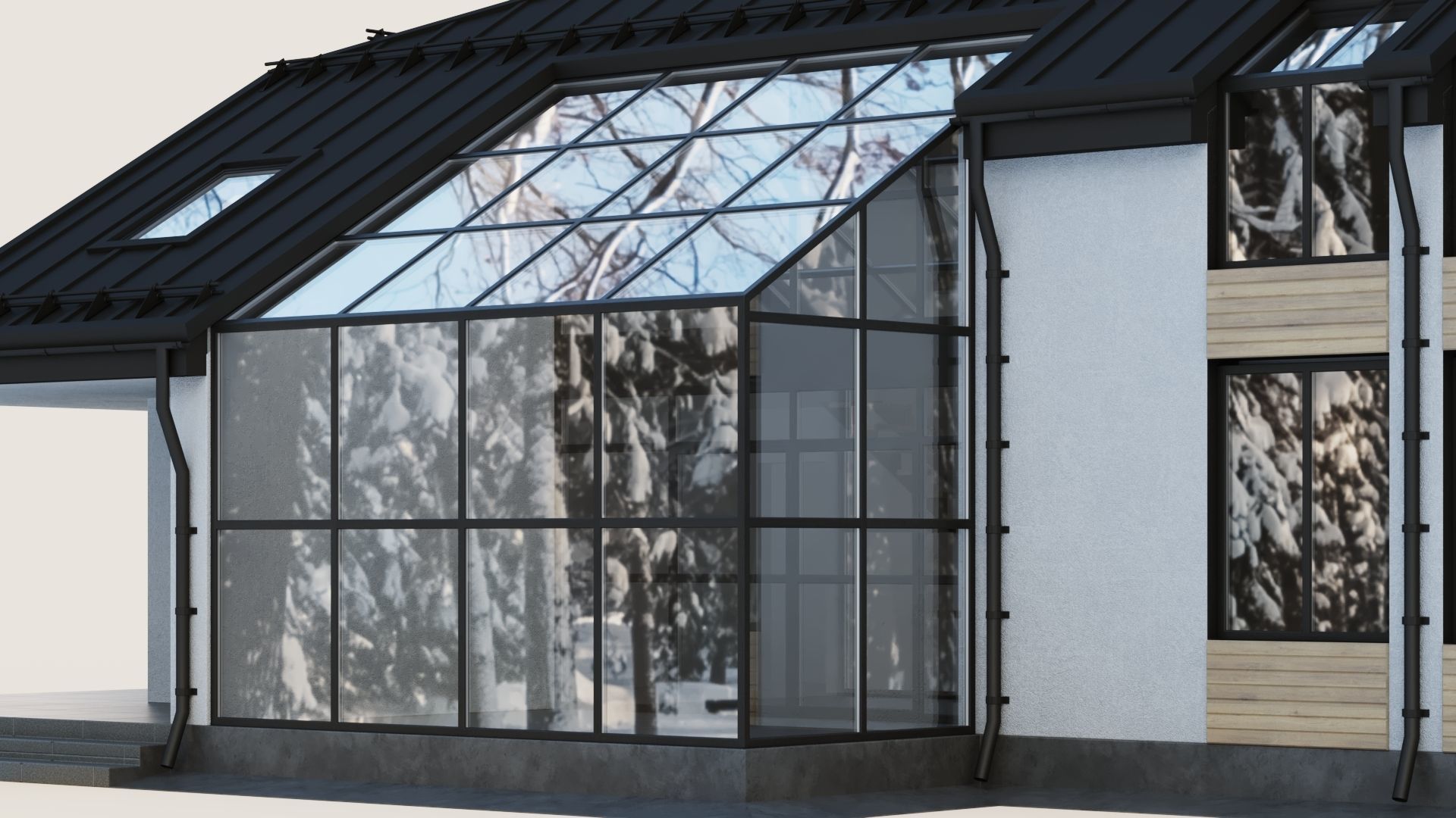 Modern cottage with winter garden 3D model_20