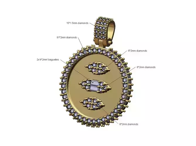 Clusters motif Iced diamond 25mm pendant with bail