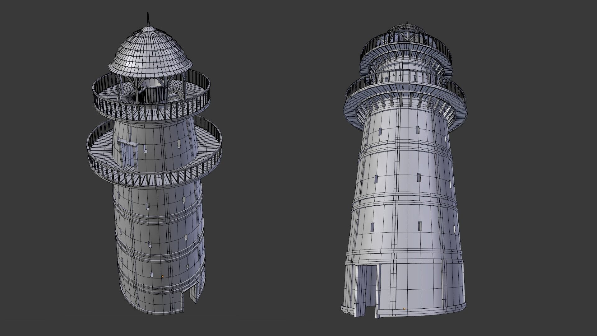 LIGHTHOUSE WATCHTOWER TOWER FORT MEDIEVAL AAA SHORE BEACON Low-poly 3D model_6
