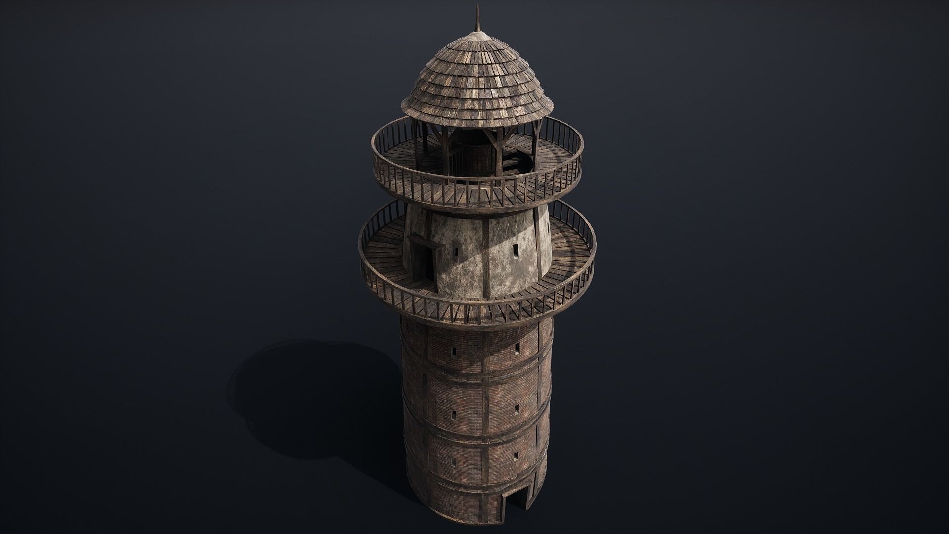 LIGHTHOUSE WATCHTOWER TOWER FORT MEDIEVAL AAA SHORE BEACON Low-poly 3D model_3