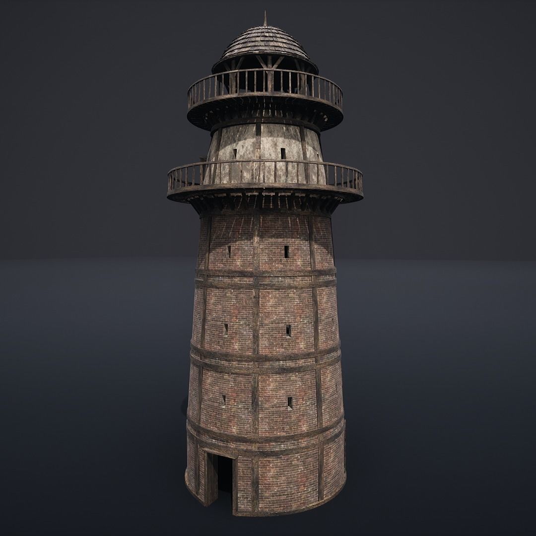 LIGHTHOUSE WATCHTOWER TOWER FORT MEDIEVAL AAA SHORE BEACON Low-poly 3D model_7