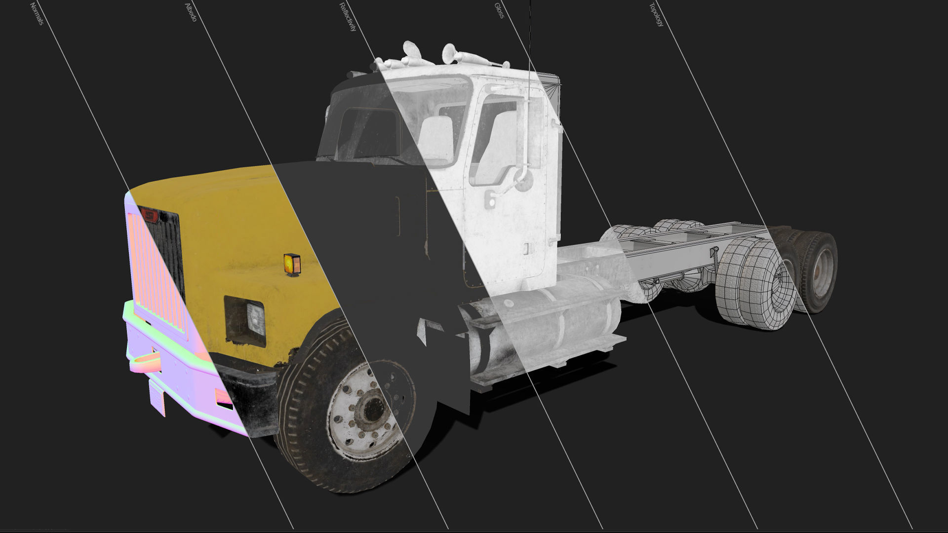 Classic Truck - Yellow Low-poly 3D model_12