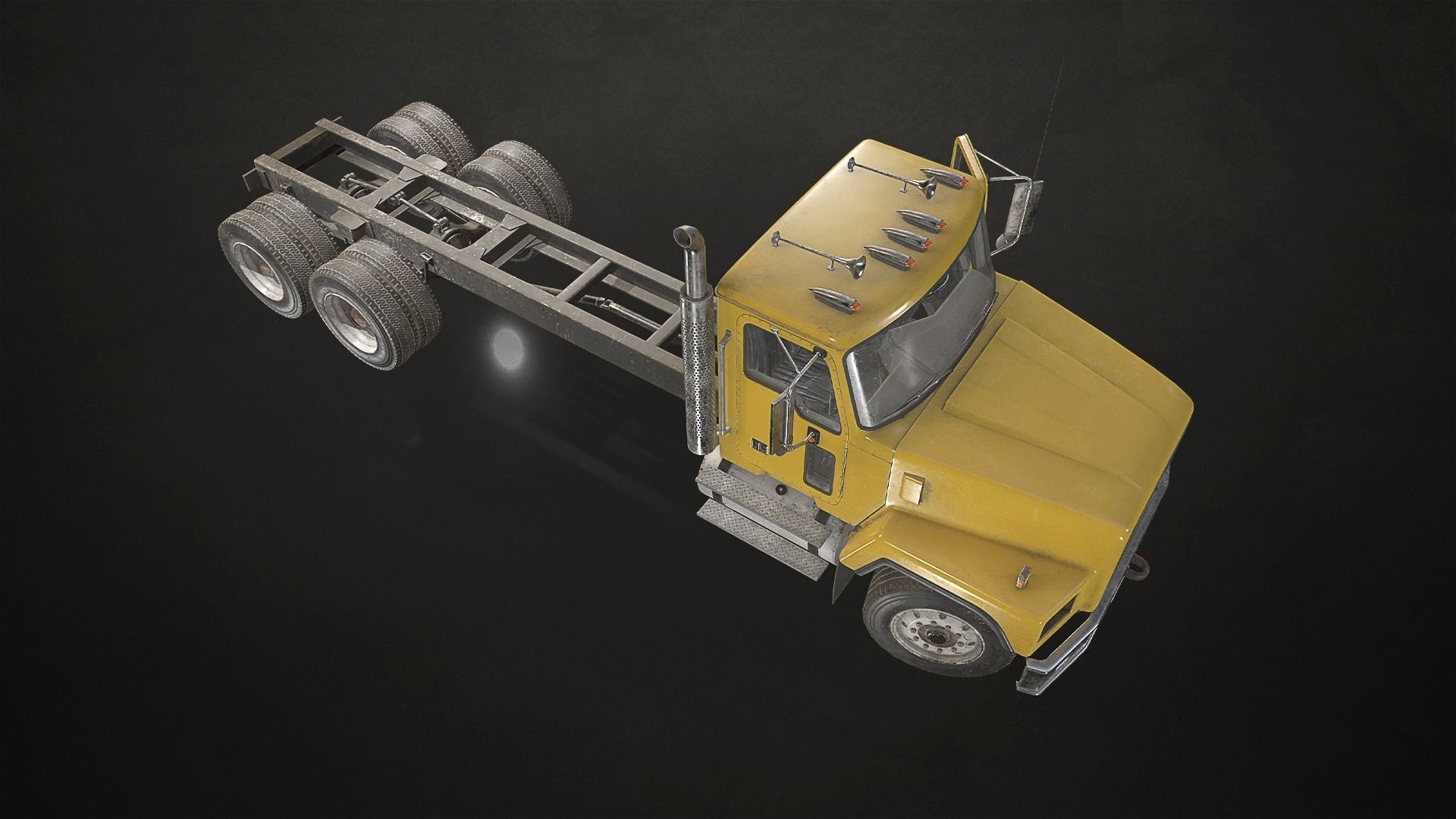 Classic Truck - Yellow Low-poly 3D model_6
