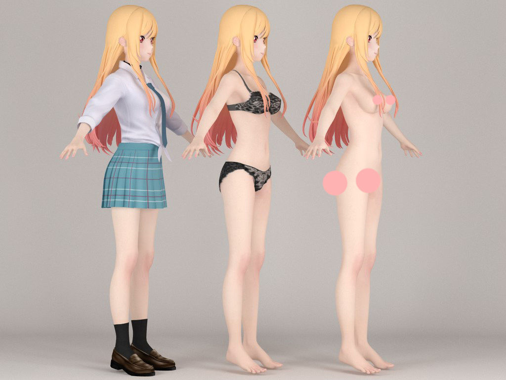 T pose nonrigged model of Marin Kitagawa anime girl 3D model_6