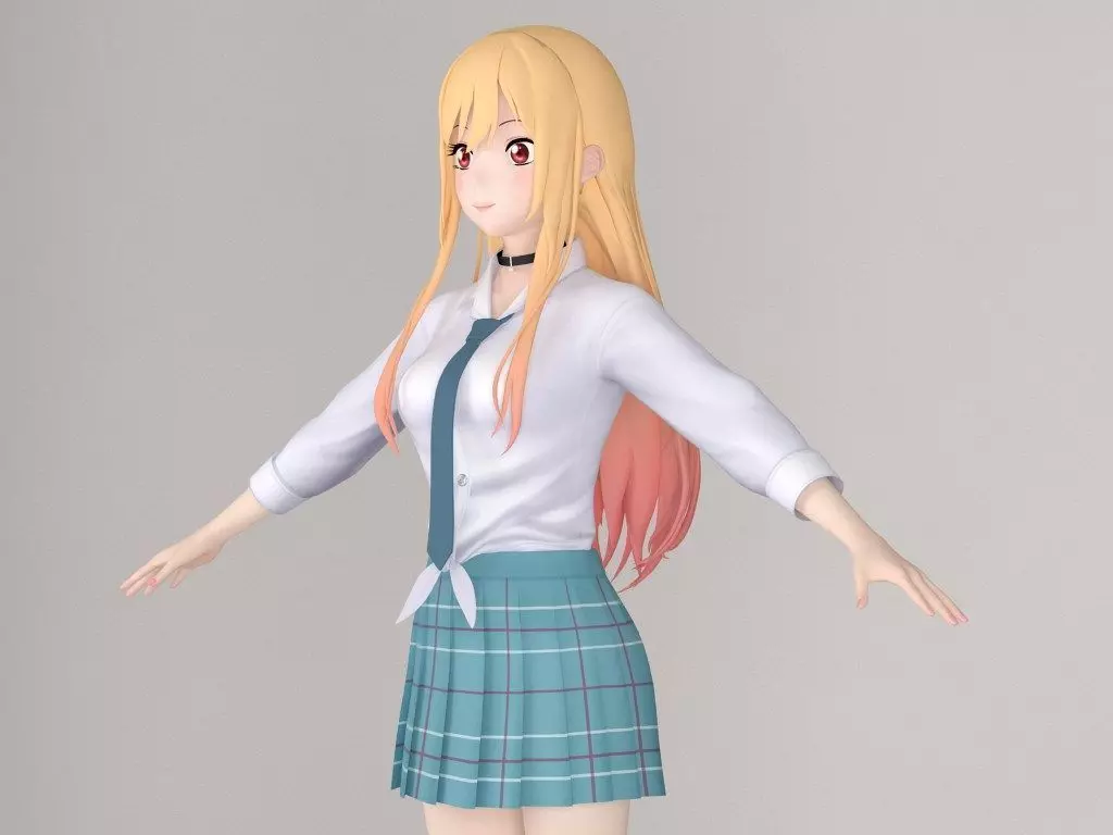 T pose nonrigged model of Marin Kitagawa anime girl 3D model_0