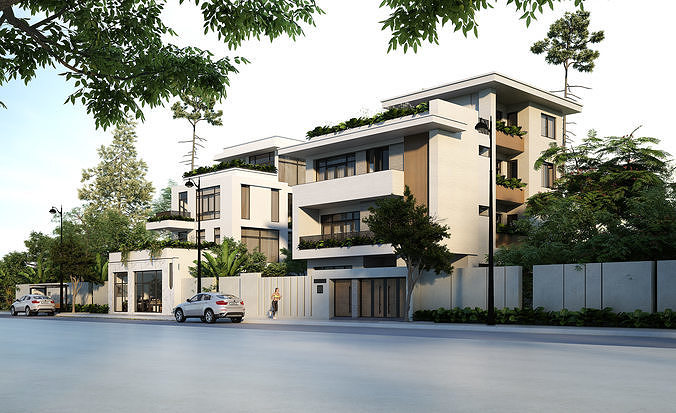 Modern Village Exterior 3d Scene - V-ray rendering 3D model