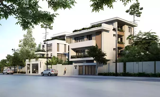 Modern Village Exterior 3d Scene - V-ray rendering