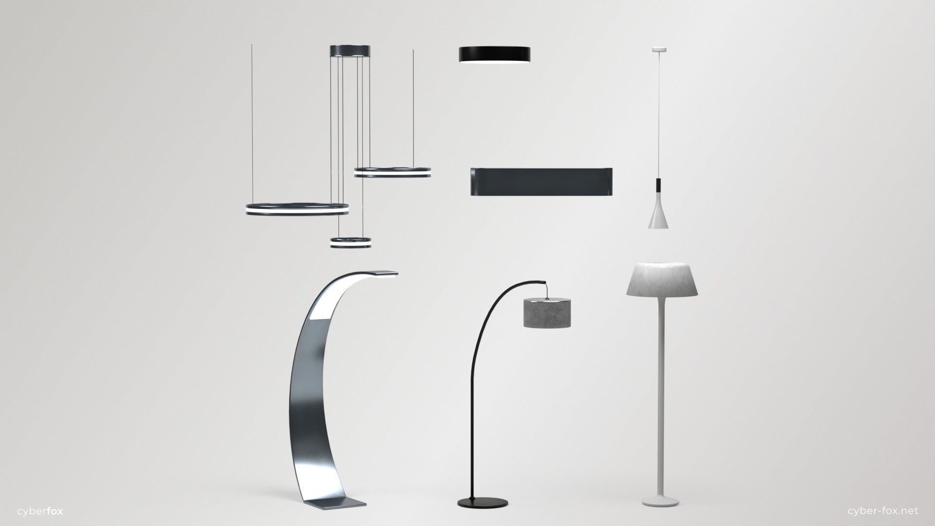 Lighting Set - 13 Lamps with unique design Low-poly 3D model_1