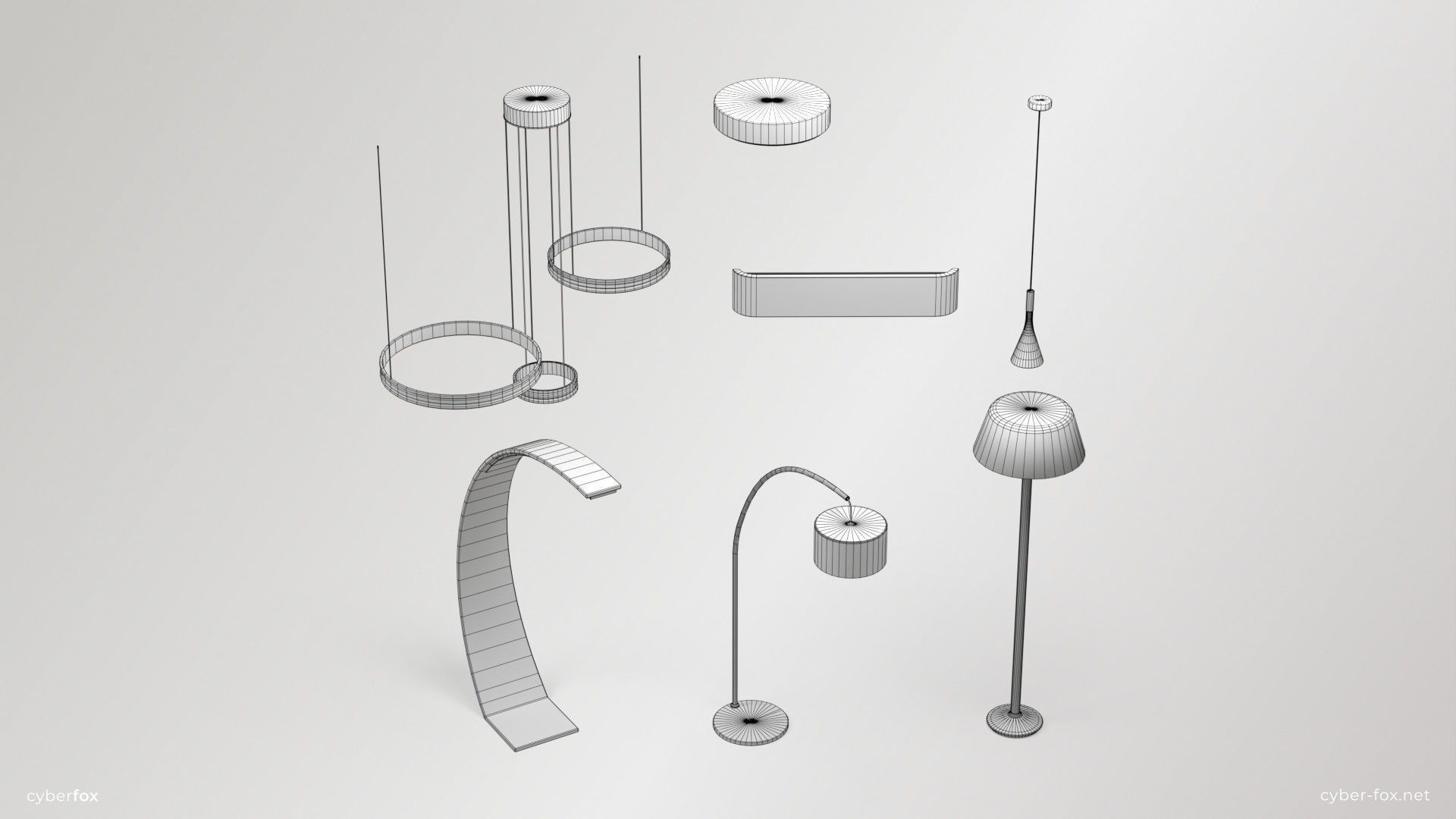 Lighting Set - 13 Lamps with unique design Low-poly 3D model_4