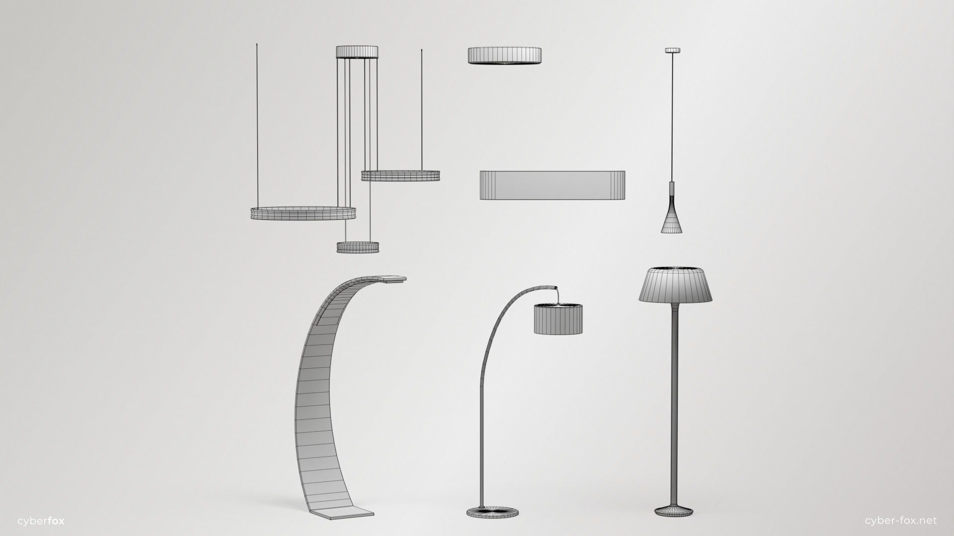 Lighting Set - 13 Lamps with unique design Low-poly 3D model_2