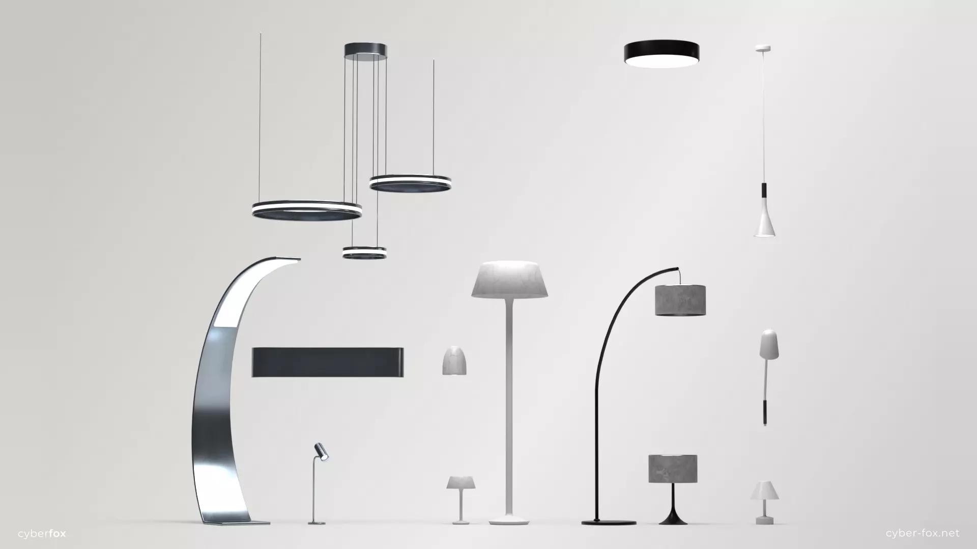 Lighting Set - 13 Lamps with unique design Low-poly 3D model_0