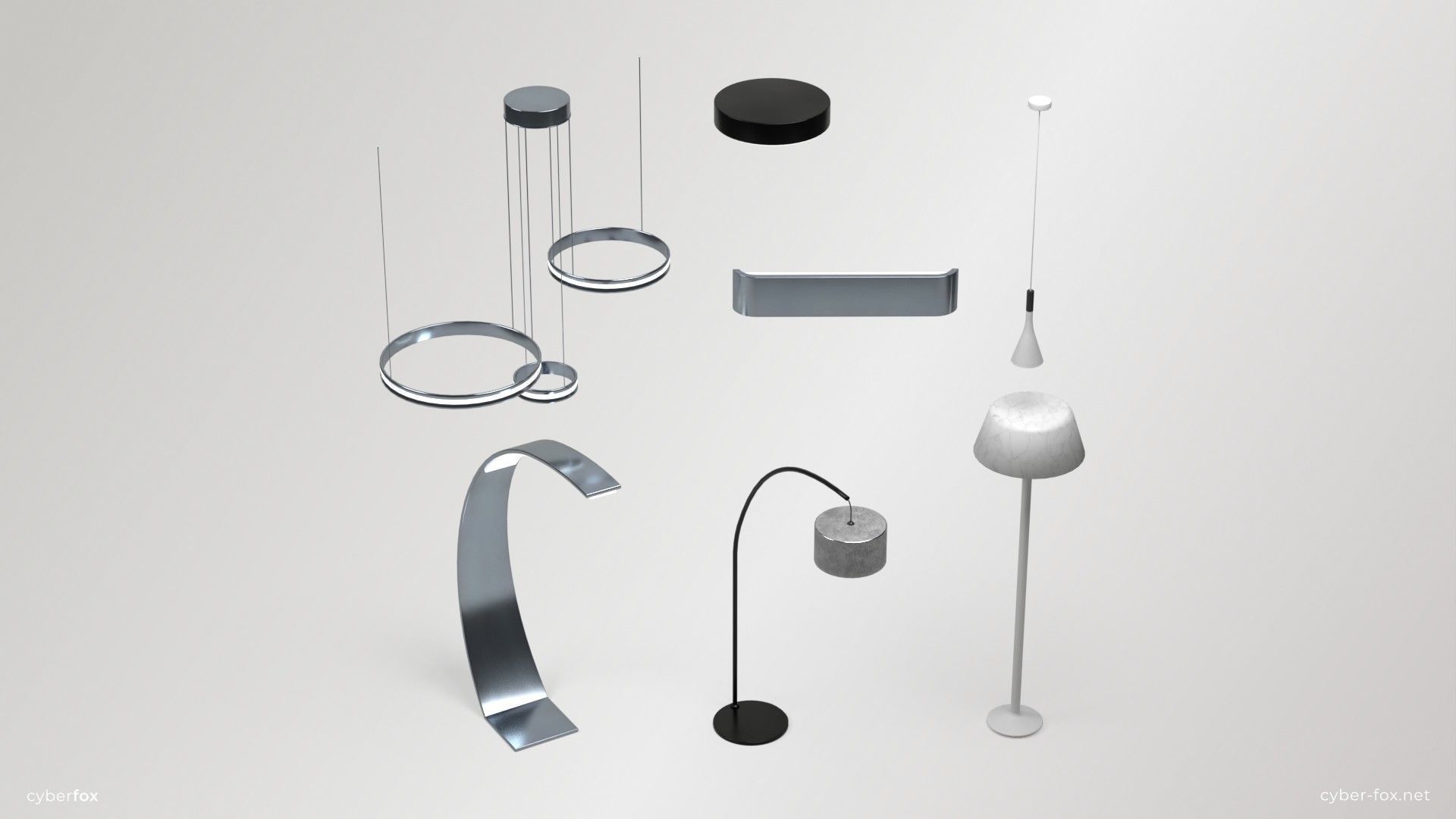 Lighting Set - 13 Lamps with unique design Low-poly 3D model_3