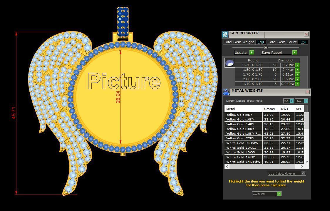 Wings circle picture pendant 3D model_3