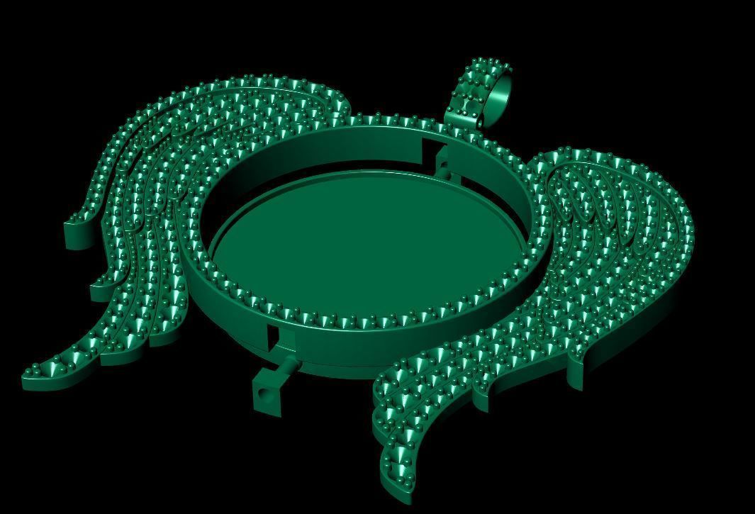 Wings circle picture pendant 3D model_5