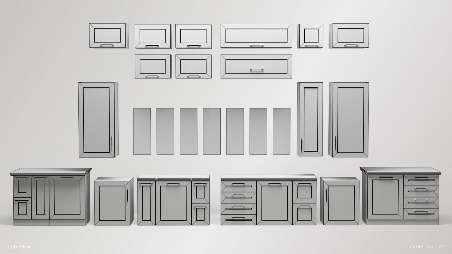 Module Kitchen Cabinets Set Low-poly 3D model_2
