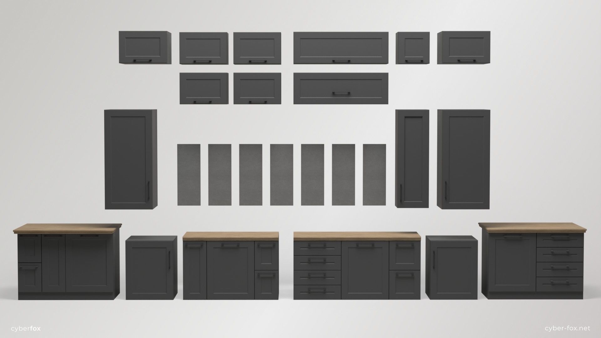 Module Kitchen Cabinets Set Low-poly 3D model_1