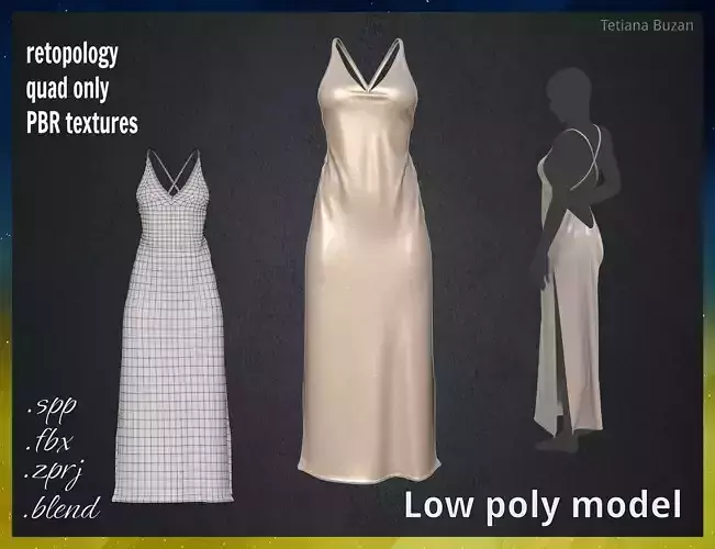 Low poly Silk dress Low-poly 3D model