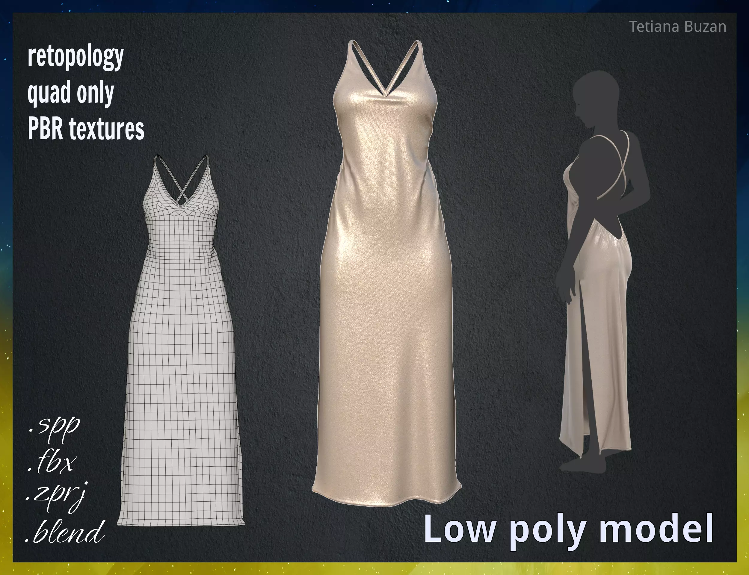 Low poly Silk dress Low-poly 3D model_0