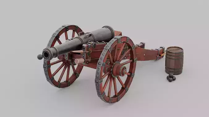 O Kit 01 Cannon Kit 01 of 05 iron buccaneer cannon Low-poly 3D model