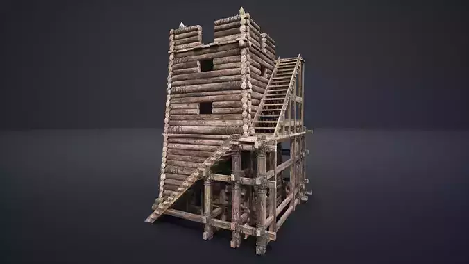 VIKING MEDIEVAL WATCHTOWER TOWER FORT FORTRESS CASTLE WALLS AAA Low-poly 3D model