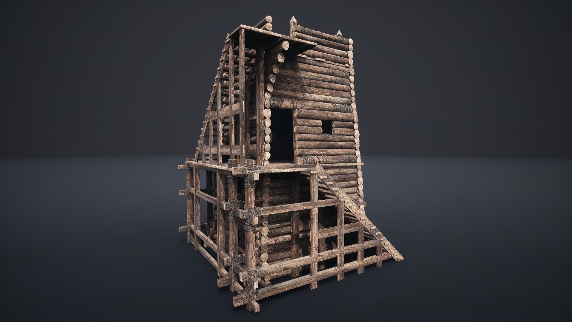 VIKING MEDIEVAL WATCHTOWER TOWER FORT FORTRESS CASTLE WALLS AAA Low-poly 3D model_4